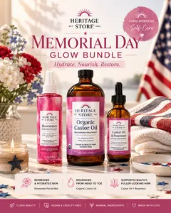 Heritage Store Memorial Day Gift Bundle - Organic Castor Oil, Castor & Rosemary Scalp Tonic, Rosewater Facial Mist - Non-Greasy Ayurvedic Nourishing Haircare & Skincare Mother Gift Set
