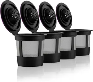 4 Black Reusable K Cups for Keurig Coffee Makers - Compatible with Keurig K-Classic, K-Select, K-Duo, K-Elite, K-Latte and K-Café
