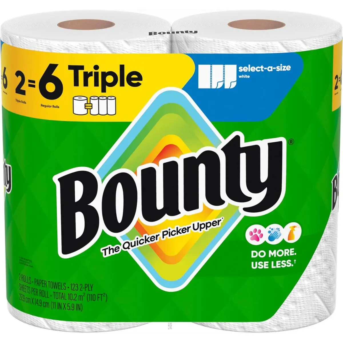 Bounty Select-A-Size Paper Towels, White, 2 Triple Rolls = 6 Regular Rolls Toilet Wipes