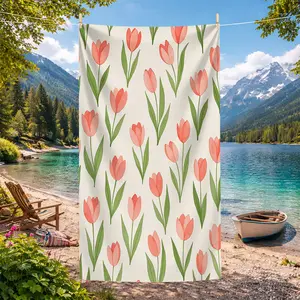 1 piece of beach towel with tulip pattern, highly absorbent and quick-drying, soft and lightweight, perfect for picnics, spa treatments, and hiking, microfiber bath towel, soft-textured towel