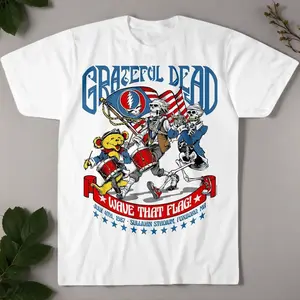 Grateful Dead 4th of July Wave That Flag 1987 Unisex Adult Short Sleeve T Shirt Casual Loose Fit Summer Men Short Sleeve Top Tee
