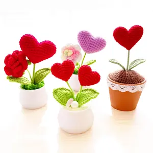 Handmade Crochet Heart Flower Pot: Valentine's Day Yarn Decor Decorative Fruit
