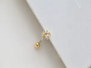 NEW! || Cz Pave Moon Navel Ring • Mini Floating Belly Ring • Dainty Whimsical Navel Ring • Simple Star Belly Rings • Small Body Jewelry