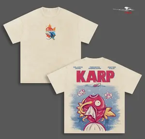 MagikarpPKM Anime Double Printed Vintage Washed Tee Unisex Oversize Heavyweight Cotton T-shirt for Anime Fans and Lovers