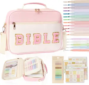 Women's Bible Cover Bag, Letter Shoulder Storage Pouch, Fashion Portable Bible & Book Organizer Box, Ideal Christian Gift Set,Large capacity, waterproof and easy to clean