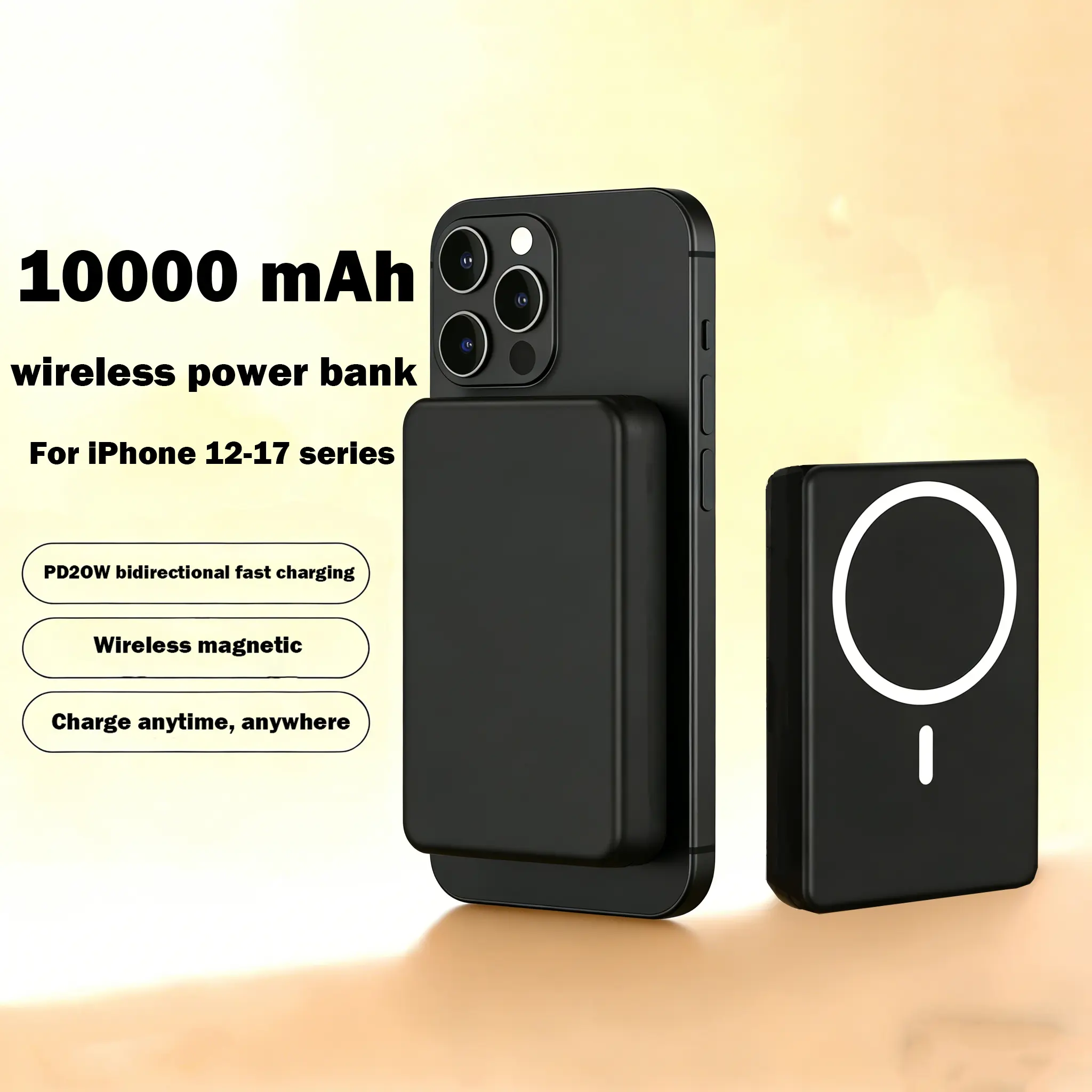 10000mAh Compact Chargeable Magnetic Power Bank -  Wireless Fast Charging Portable Charger for iPhone 17/16/15/14/13/12 Pro/Pro Max/Plus, Smartphone & Watch Party Electronic Device Accessories (White, Black, Pink)