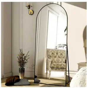 64.3"x21" Arch Full Length Mirror Floor Mirror with Stand Free Standing, Black Aluminium Decor