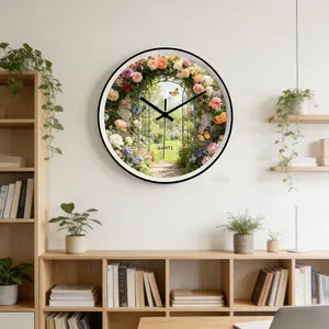 Rustic Rose Garden Wall Clock, Silent Quartz Clock for Living Room Bedroom, Butterfly Flower Decorative Art Clock, Nordic Simple Home Clock