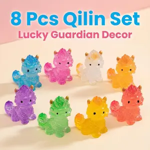 8pcs Traditional Chinese Qilin Figurines, Glow-In-The-Dark Resin Decorations, DIY Craft Accessories, Desktop Car Ornament, Kids' Gift
