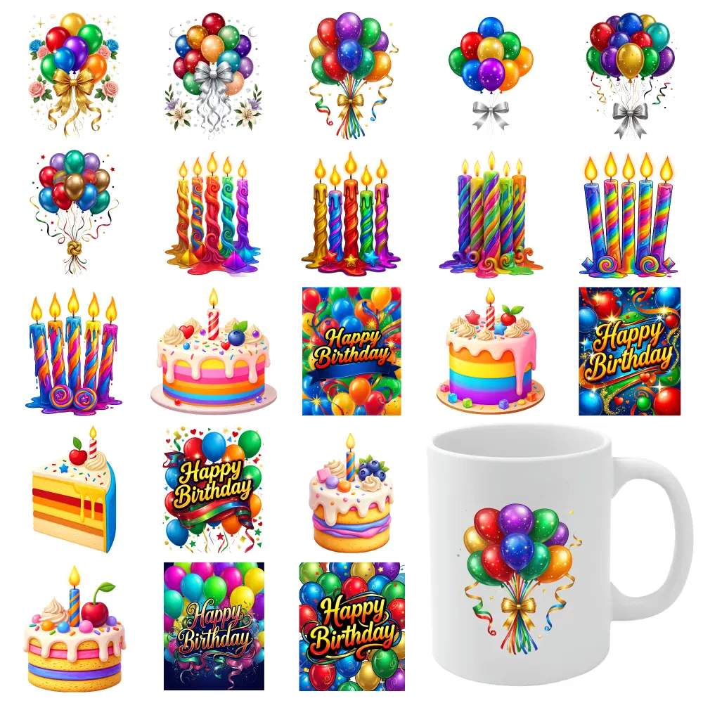 21 Pcs Happy Birthday UV DTF Stickers Suitable for 16 oz Glass Waterproof Rub on Transfers Plastic Self-Adhesive Labels DIY Water Bottle Glass UV DTF Transfer Stickers for Glass Cups clock