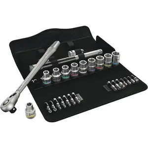 Wera 05004078001 8100 SC 8 Zyklop Metal Ratchet Set with Switch Lever, 1/2" Drive, Metric, 28 Pieces
