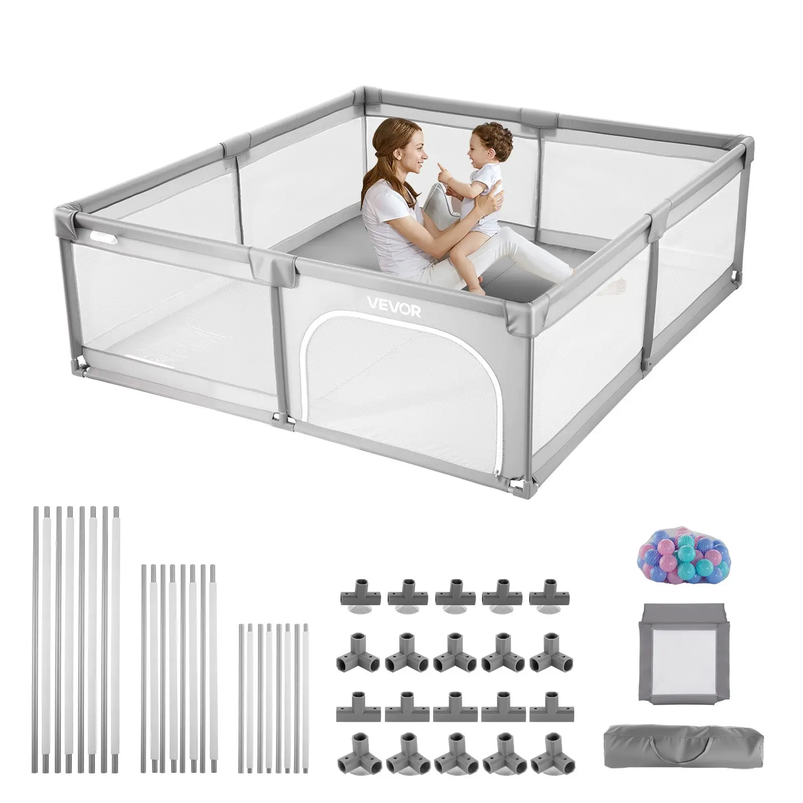 【Summerfinds】VEVOR Baby Playpen, 78.7″ x 58.7″ Large Toddlers Playpen, Indoor/Outdoor Baby Fence Play Yard with 50 Ocean Balls, Zippered Door & Breathable Mesh, No-Gap Safety Activity Center for Babies Toddlers Sturdy Safe Playard Sensory