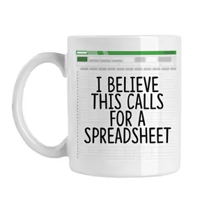 11oz Reusable Printed Ceramic Mug - Glossy Kitchenware Beverage Drinkware, Funny "This Calls For A Spreadsheet" Design, CPA Tax Prep Gift for Accountants, Office Use