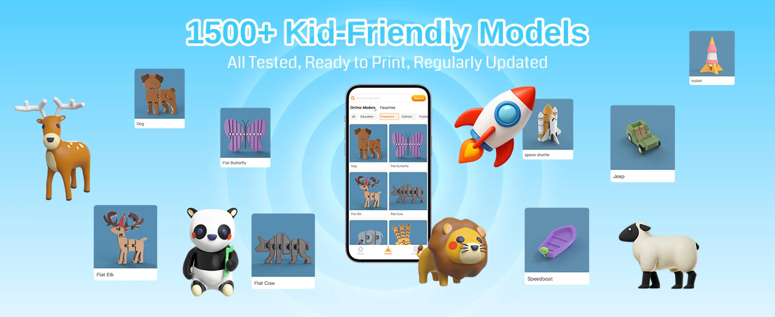 SainSmart PrintyGo 3D Printer for Kids, 600mm/s Auto Leveling Printer for Beginners with 5" Touch Screen, 1500+ Models, Child-Safe Design, Wi-Fi/App Control, Pre-Assembled for STEM Learning Gift