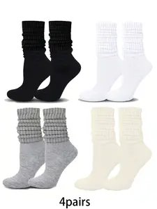 4 pairs of fashionable, minimalist solid-color ankle socks—comfortable, breathable, Fitted, and casual mid-calf socks suitable for women's daily workouts and home wear Tube Socks