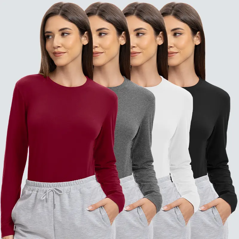 Noeallyrisss 4 Pcs Women's Long Sleeve Tops - Crew Neck, Tight, Slim Fitted Compression Underscrubs Tops for Layering, Supportive for Lifting and Training
