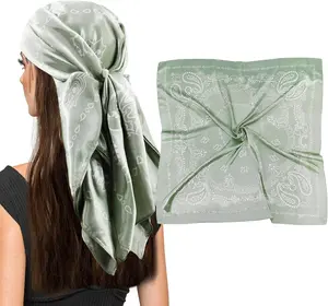 35" Square Silk like Head Scarf - Women'S Fashion Silk Feeling Scarf for Hair Wrapping and Sleeping at Night.
