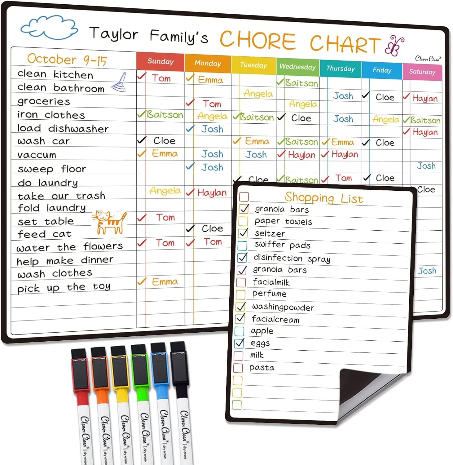 Magnetic Dry Erase Chore Chart - 14.5"x11" for Kids, 6.5"x8.5" Fridge List Board, 6 Extra Fine Point Markers Included, Shipped Flat