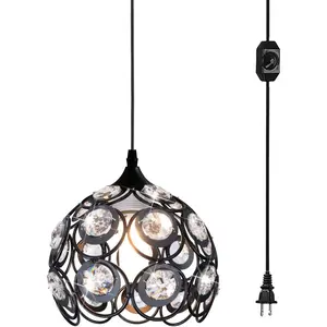 Black Plug in Chandelier,   Lights with Plug in Cord 13.12ft and /Off ,  Pendant Light for Kitchen  Bedroom Reading Area