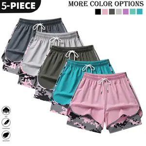 5 PCS Women's Quick Dry Active Shorts Pack - Breathable Multi-Style Camo Shorts with Zipper Pockets Drawstring Waist for Running, Gym, Beach, Daily - Ultimate Mother's Day Gift for Active Mom WomensActivewear MothersDayGift SummerShorts