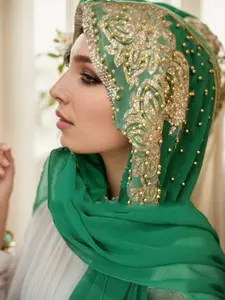 Muslim Chiffon Headscarf, Sparkling Beads, Women's Long Headscarf, Ramadan Fashion Accessory, Elegant and Stylish Design