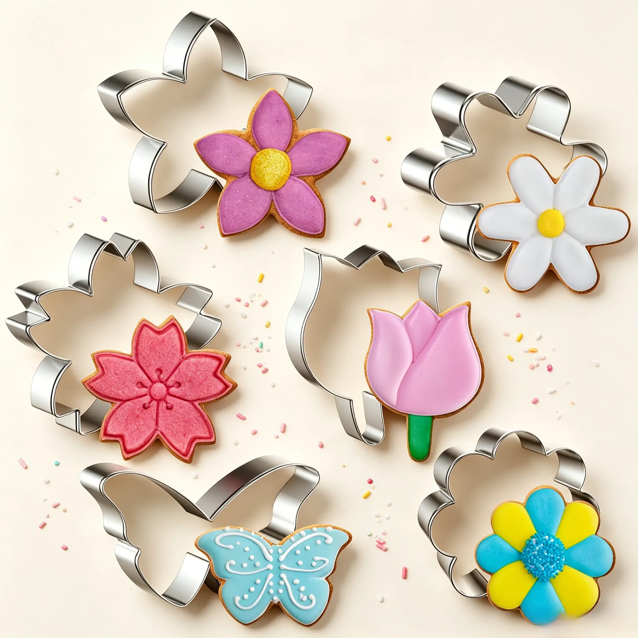 6PCS 3-Inch Stainless Steel Flower Cookie Cutter Set - Daisy, Tulip, Butterfly, Bakeware Utensils for DIY Craft, Birthday Party, Viral TikTok Kitchen Essentials