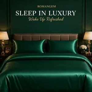 ROMANGEM New Product Launch Sale Limited to 100 Units Only Luxury Satin Bedding 3-Piece queen comforter Set Sleep in Luxury & Wake Up Refreshed! Silky Soft, Cooling. Includes Duvet Cover + 2 Pillowcases.  Upgrade Your Bedroom Aesthetic!