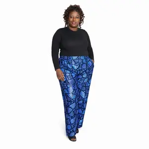Ankara Pants for Ladies - Blue Leaf Print Wide Leg Trousers for Comfortable Everyday Wear Womenswear