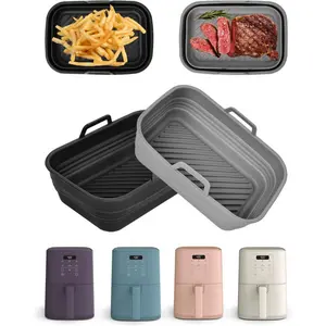 Air Fryer Silicone Liners Collapsible 2-Pack for bella 4Qt(3.3lb) Slim Air Fryer, Reusable Airfryer Silicone Pot Baking Basket Insert Accessories, Non Stick, Easy Cleaning, Gray+Black