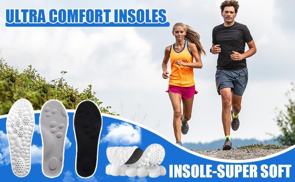 Men's 4D Cloud Soft Design Footwear Insoles, Shock-Absorption Acupressure Shoe Inserts, Breathable 3D U-Heel Cup Massage Footbed for Work Boots, Foot Pain Relief, Dry Feet Solutions
