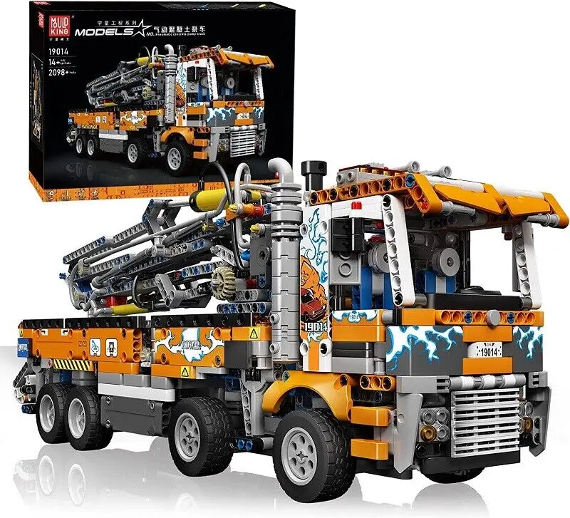 Mould King 19014 Pneumatic Concrete Pump Tow Truck Crane Engineering Car Building Block Kit Toy 2098 Pcs Model summerwins