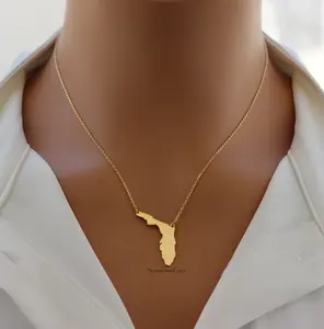 18K Gold Plated Dainty Brushed Florida State Pendant Necklace – Minimalist Sunshine State Jewelry