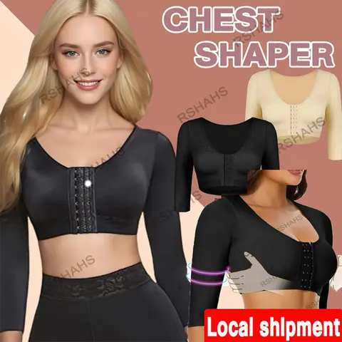 S-5XL Plus Arm Shaper for Women Post Surgery Push Up Bra Compression Long Sleeves Corset Front Seamless Black Shapewear Womenswear Nylon Basic Crewneck Minimalist