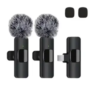 Mini Wireless Lavalier Microphone Windproof Wool Replaceable Lavalier Microphone for iPhone YouTube Vlog Audio Recording