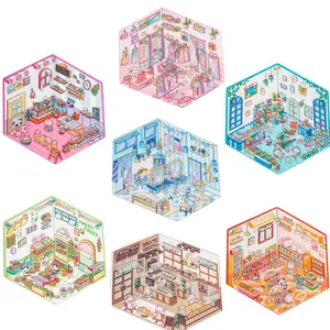3D house stickerscartoon sticker With tweezers and a die cutter.Complete accessories for DIY creation.Seven specifications are available for selection