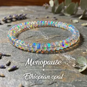 Natural Ethiopian Opal Bracelet for Menopause, Stretchable Elastic Rope Jewelry, Trendy Stack Bangle, Helps Maintain Emotional Balance, Women's Healing Accessory, Beaded Bracelet, Stackable Bracelets