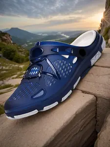 Summer Breathable Open-Toe Sandals for Men, Outdoor Beach Shoes, Anti-Slip Cool Slippers, Casual Medium Width, Plain Pattern