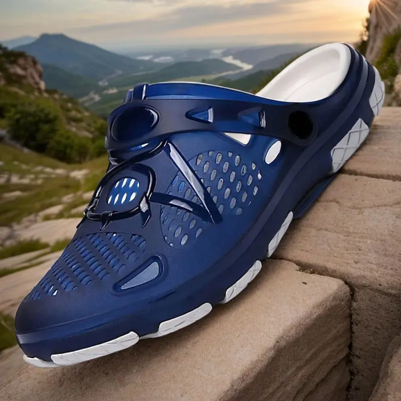 Summer Breathable Lightweight Open-Toe Strapy Sandals for Men, Outdoor Beach Shoes, Anti-Slip Cool Slippers, Casual Medium Width, Plain Pattern, Strappy Sandal, Summersandals, Footwear