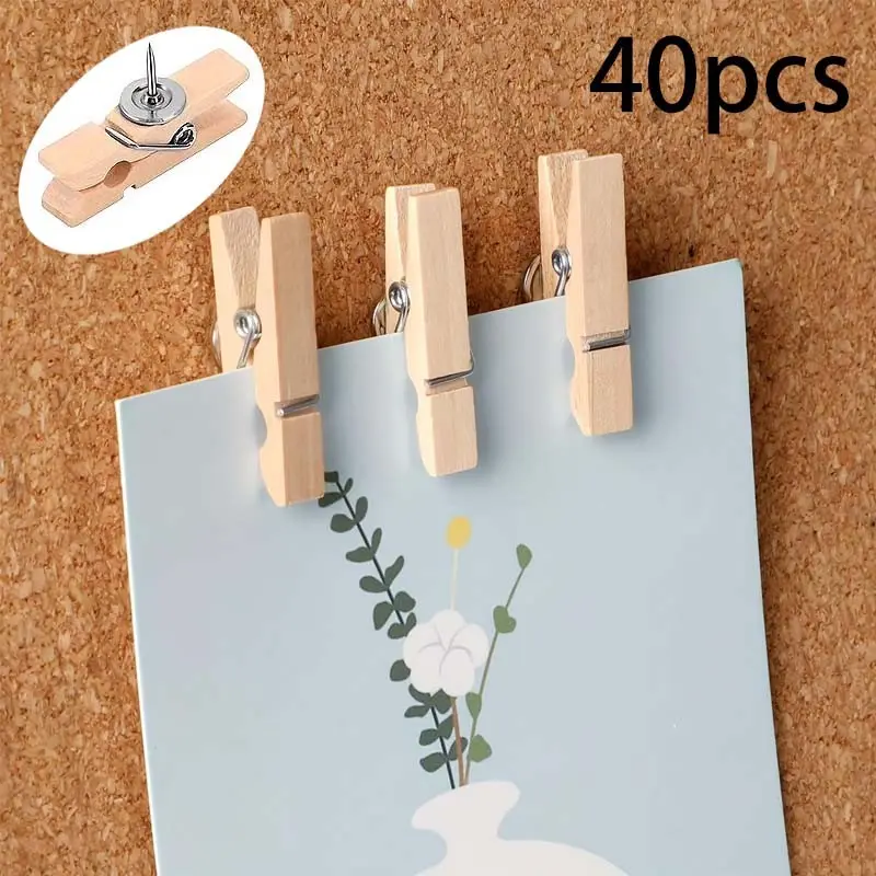Wooden Decorative Push Pins Set of 40, Multi-Purpose Cork Board and Bulletin Board Tacks, Office and Classroom Decoration Supplies, Fasteners, Multipurpose, Multipurpose Use