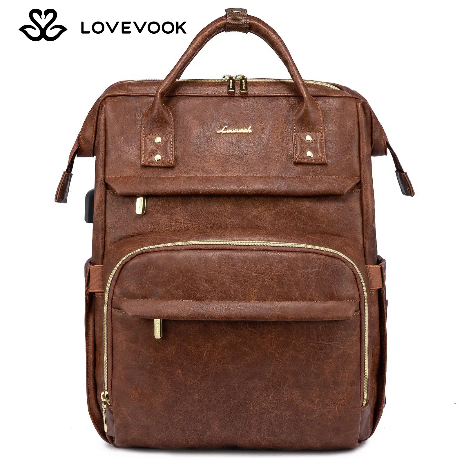 LOVEVOOK Fall Vegan Leather Laptop Backpack with USB Port for Women -Spring Glow Up College, Business, Work, Teacher, Travel, School Backpack