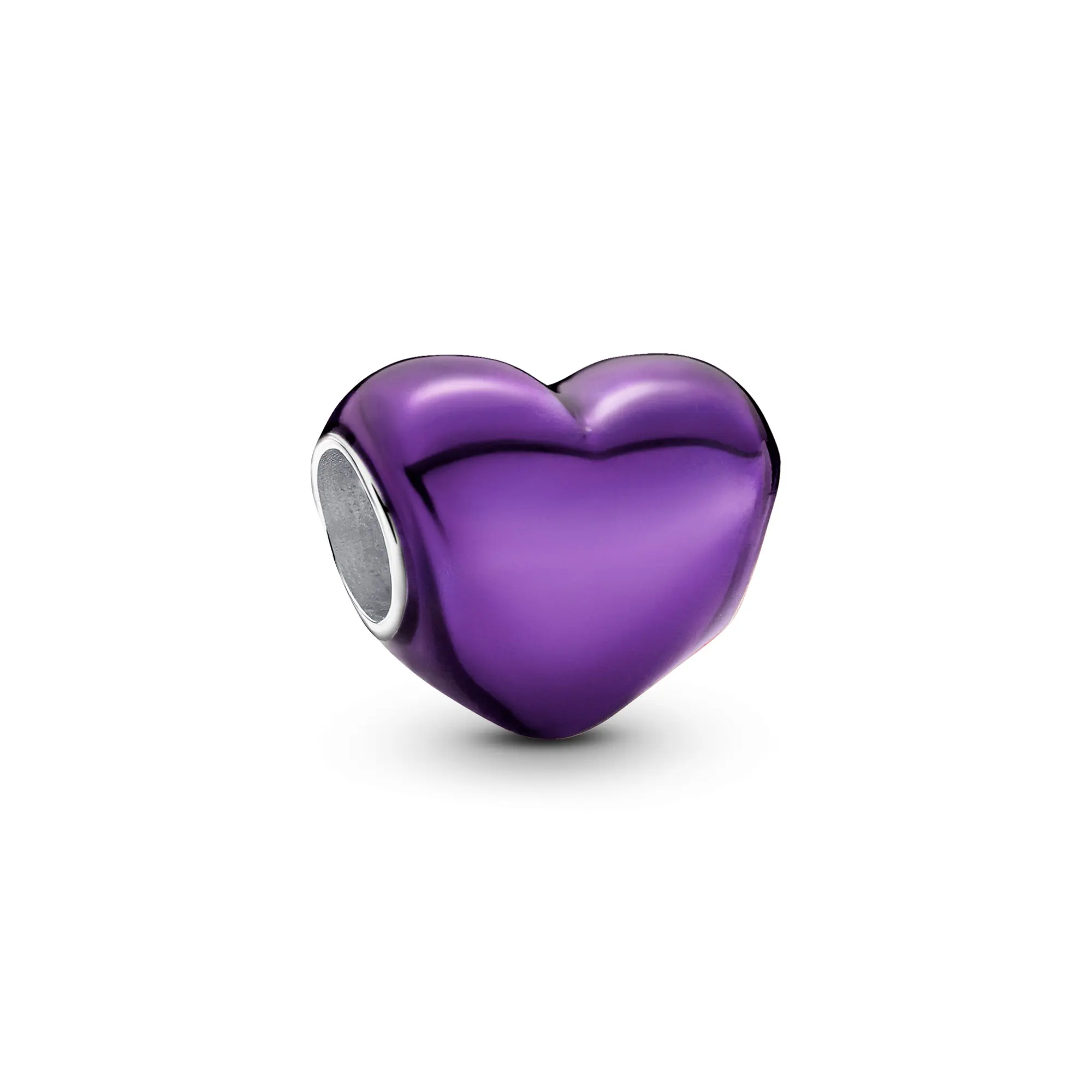 PANDORA Sterling Silver Metallic Purple Heart Charm with Hand-Applied Transparent Enamel and a Reflective Shine, Hand-Applied Enamel