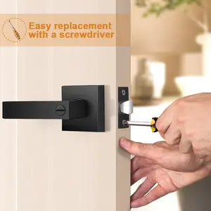 Probrico Heavy Duty Flat Black Door Handles Square Privacy Interior Door Levers Bedroom/ Passage Door Levers for Pantry Utility Room / Reversible Half Dummy Levers for Closet Pantry