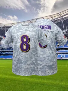 Men's #8 Camo American Football Jersey Embroidered Baltimore Sports Top Breathable Ravens Athletic Tee Athletic Tops for Training & Competition Stylish Jersey
