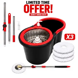 Spin Mop and Bucket System with Wringer Set, Stainless Steel Basket & Adjustable Handle, Easy Wringing Floor Cleaning Mop Bucket with Soap Dispenser and 3 Extra Microfiber Heads for All Floor Types