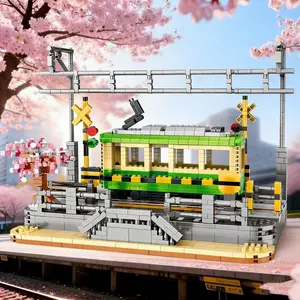 Unfading Sakura Station Building Block Model Display Piece, Street Scene Decoration for All Seasons, Perfect Birthday Anniversary Gift
