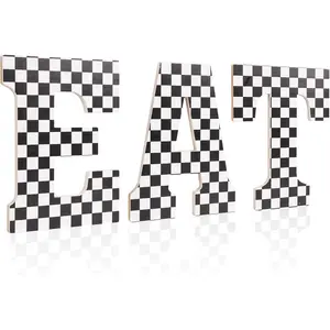 Set of 3 Buffalo Plaid Eat Signs Kitchen Decor, 8.3"*11" Black and White Checkered EAT Sign, Primitive Country Rustic Farmhouse Decorations for Home Dining Room Wall Above Cabinet Count