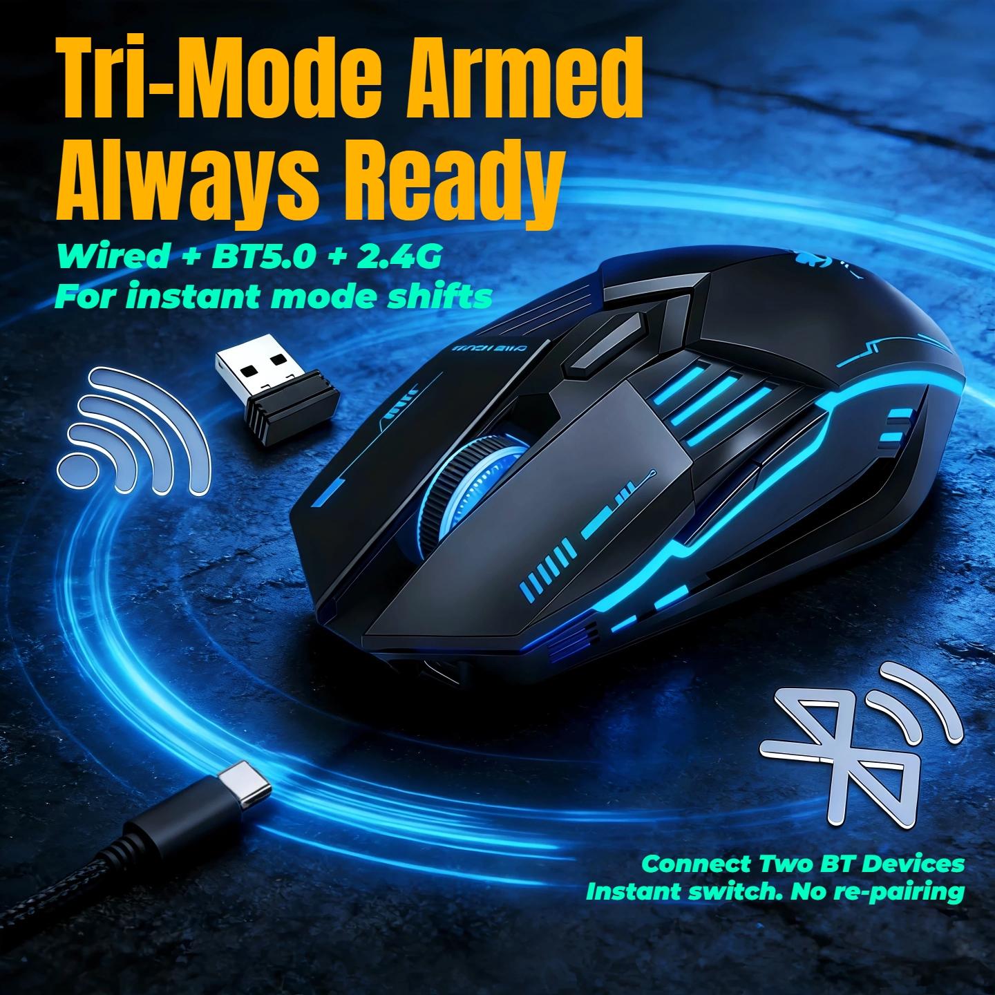 T-WOLF X7 Wireless Gaming Mouse | Silent & Quiet Click | Tri-Mode