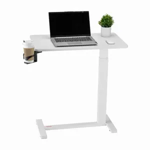 fathersdaygift VEVOR Overbed Table, Mobile Bed Side Table with 4 Hidden Wheels, Height Adjustable Rolling Laptop Desk with Cup Holder, Portable Particleboard Over Bed Desk for Home, Office, Study, White