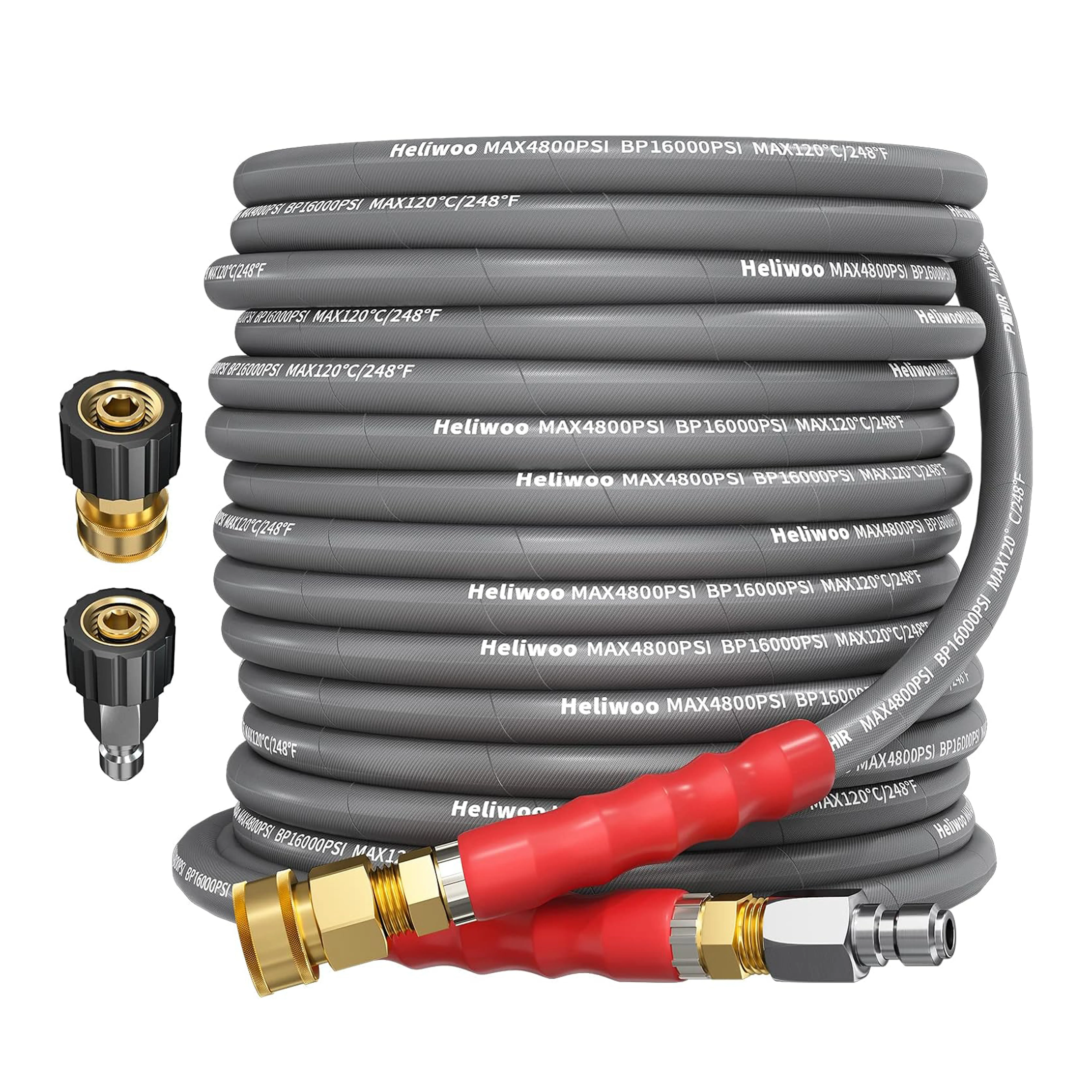Summervibes Heliwoo 3/8'' Pressure Washer Extension Hose, Commercial Industrial Grade Steel Wire Braided Kink-Proof Hose with 3/8 Quick Connect, 4800 PSI Heavy Duty