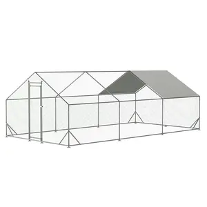 Extra Large Metal Walk-in Chicken Coop with Spire Roof, 9.8' x 20' Heavy-Duty Poultry Cage with Waterproof UV Cover & PVC Mesh, Secure Outdoor Hen Run for Backyard Farm, Predator-Proof House for Chickens Ducks Rabbits Cats, Easy Assembly